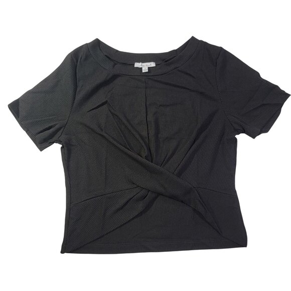 White Birch Womens Large Soft Black Cross Hem Crop Top Front Twist New in Bag - Picture 1 of 7